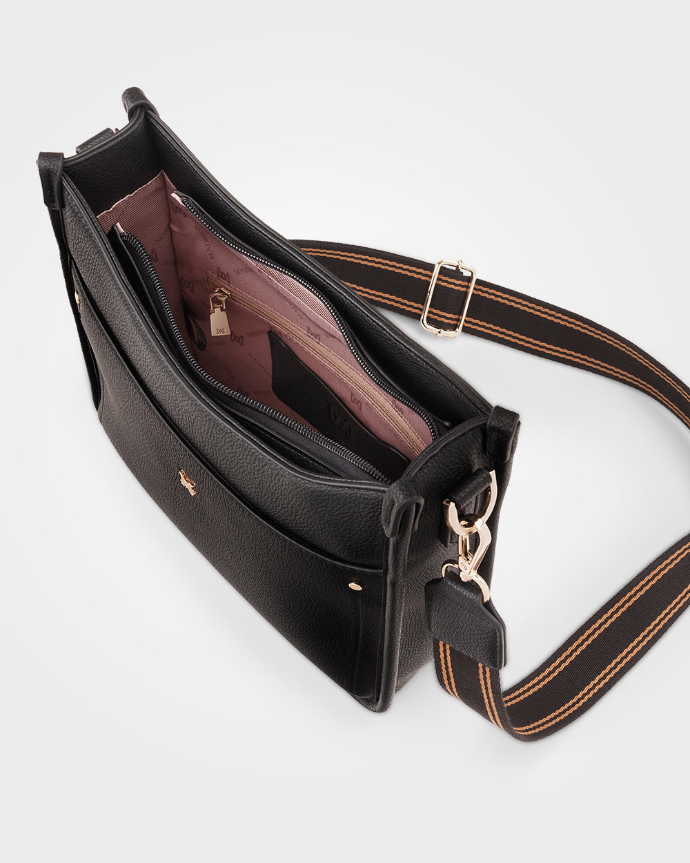 Paula Sling Zip Top Crossbody Bag With Stripe Webbing Strap-Handbags-PEROZ Accessories