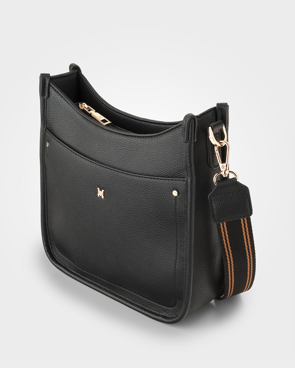 Paula Sling Zip Top Crossbody Bag With Stripe Webbing Strap-Handbags-PEROZ Accessories