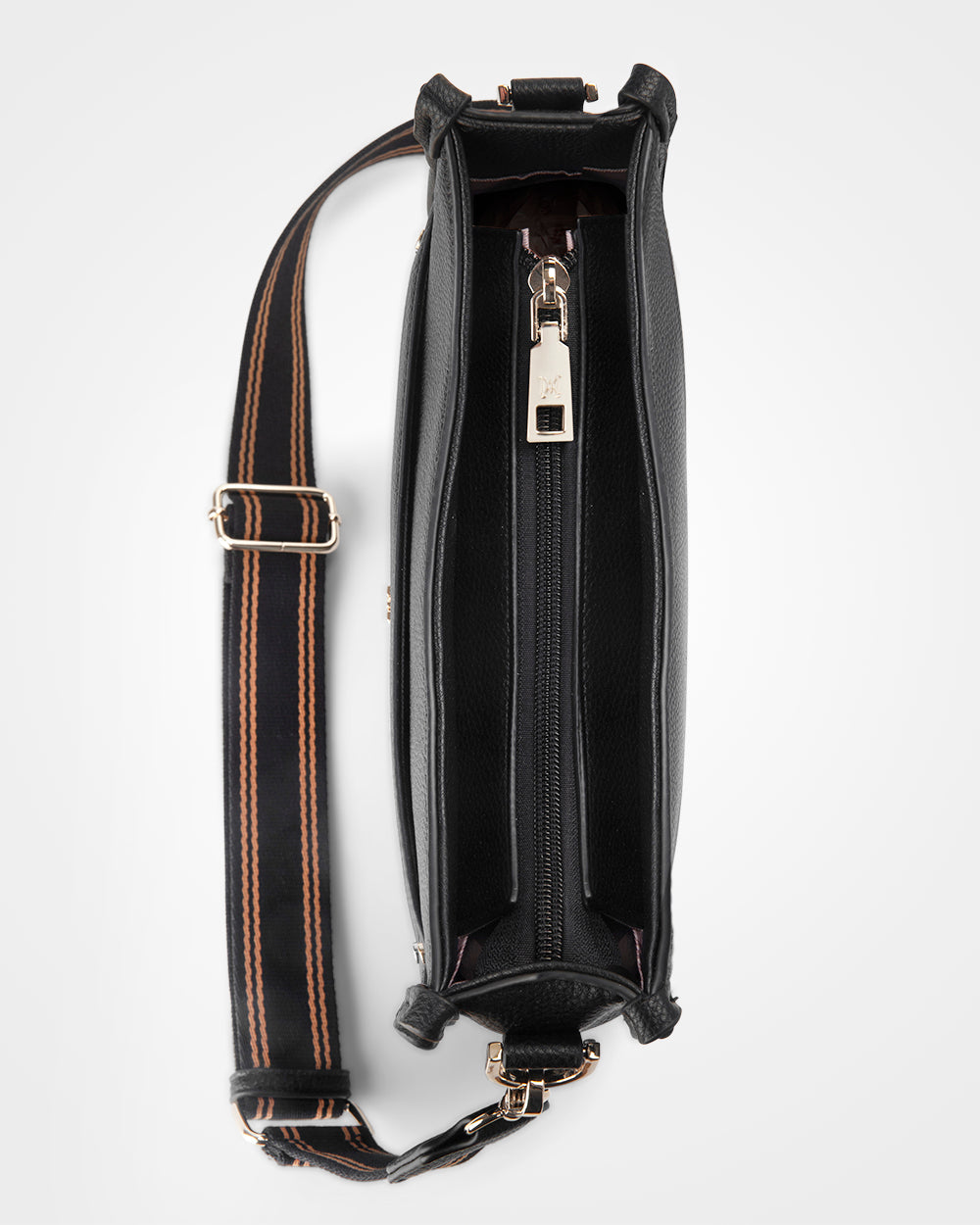 Paula Sling Zip Top Crossbody Bag With Stripe Webbing Strap-Handbags-PEROZ Accessories