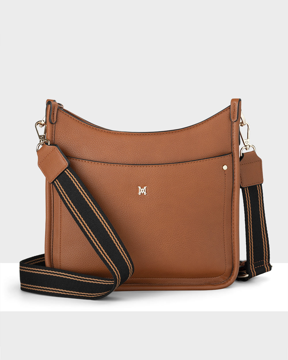 Paula Sling Zip Top Crossbody Bag With Stripe Webbing Strap-Handbags-PEROZ Accessories