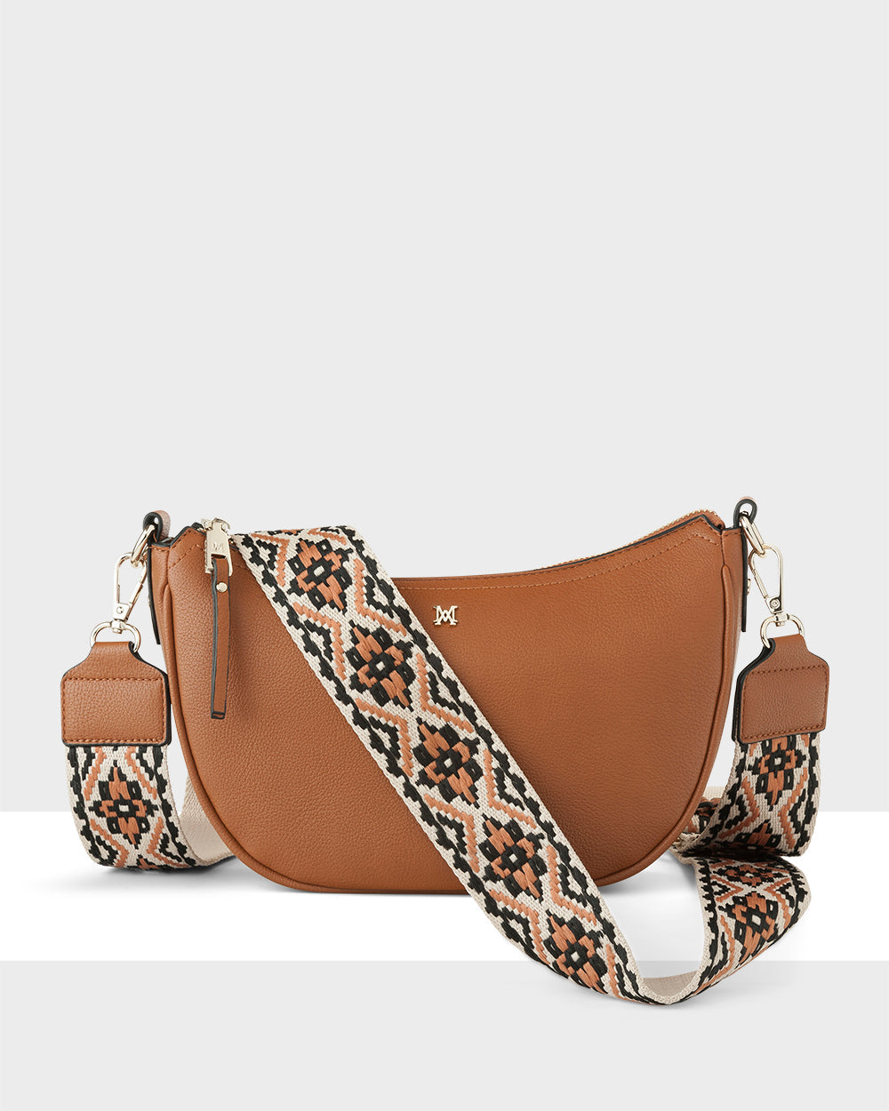 Layla Zip Top Curved Crossbody With Aztec Strap-Handbags-PEROZ Accessories