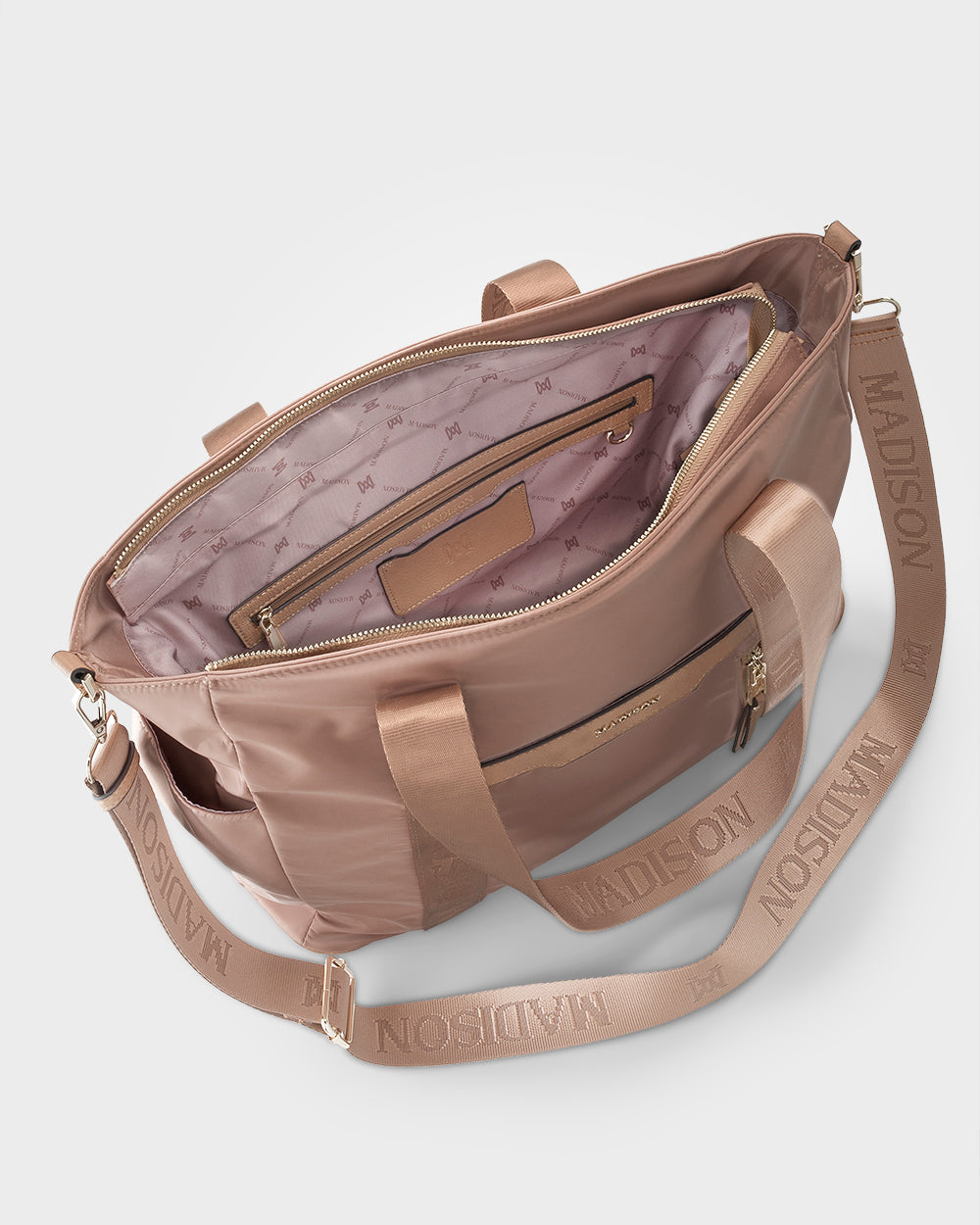 Anita Large Nylon Tote Bag With Monogram Webbing Strap-Handbags-PEROZ Accessories