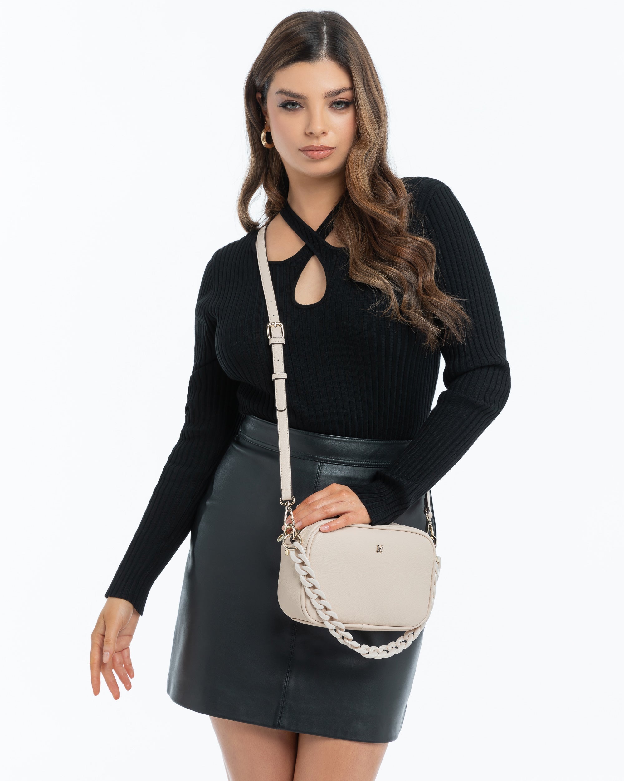 Monica Nude Camera Crossbody Bag + Short Resin Chain Strap-Camera Bags-PEROZ Accessories