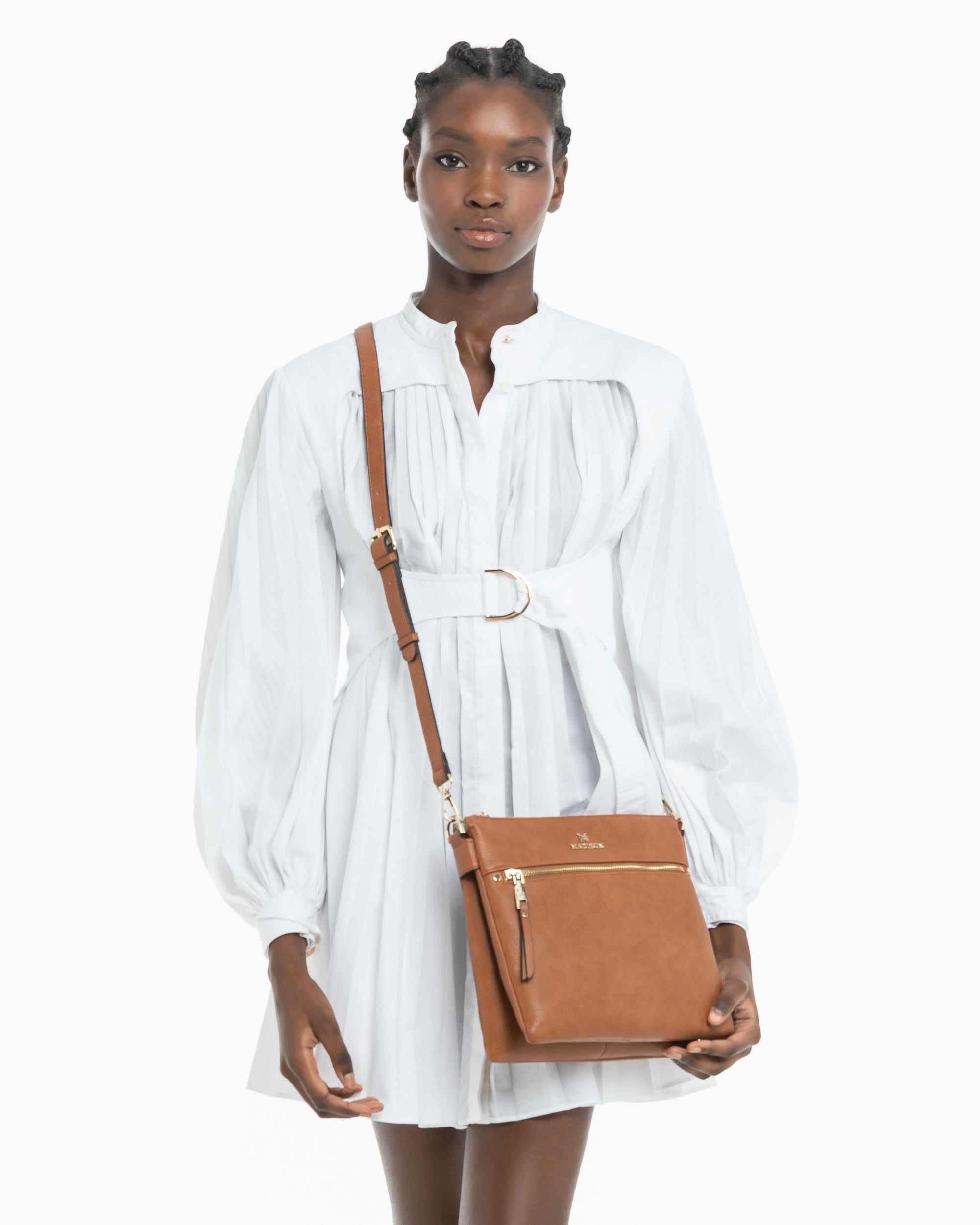 Renee Zip Top 2 Compartment Crossbody Bag + Stripe Bag Strap-Handbags-PEROZ Accessories
