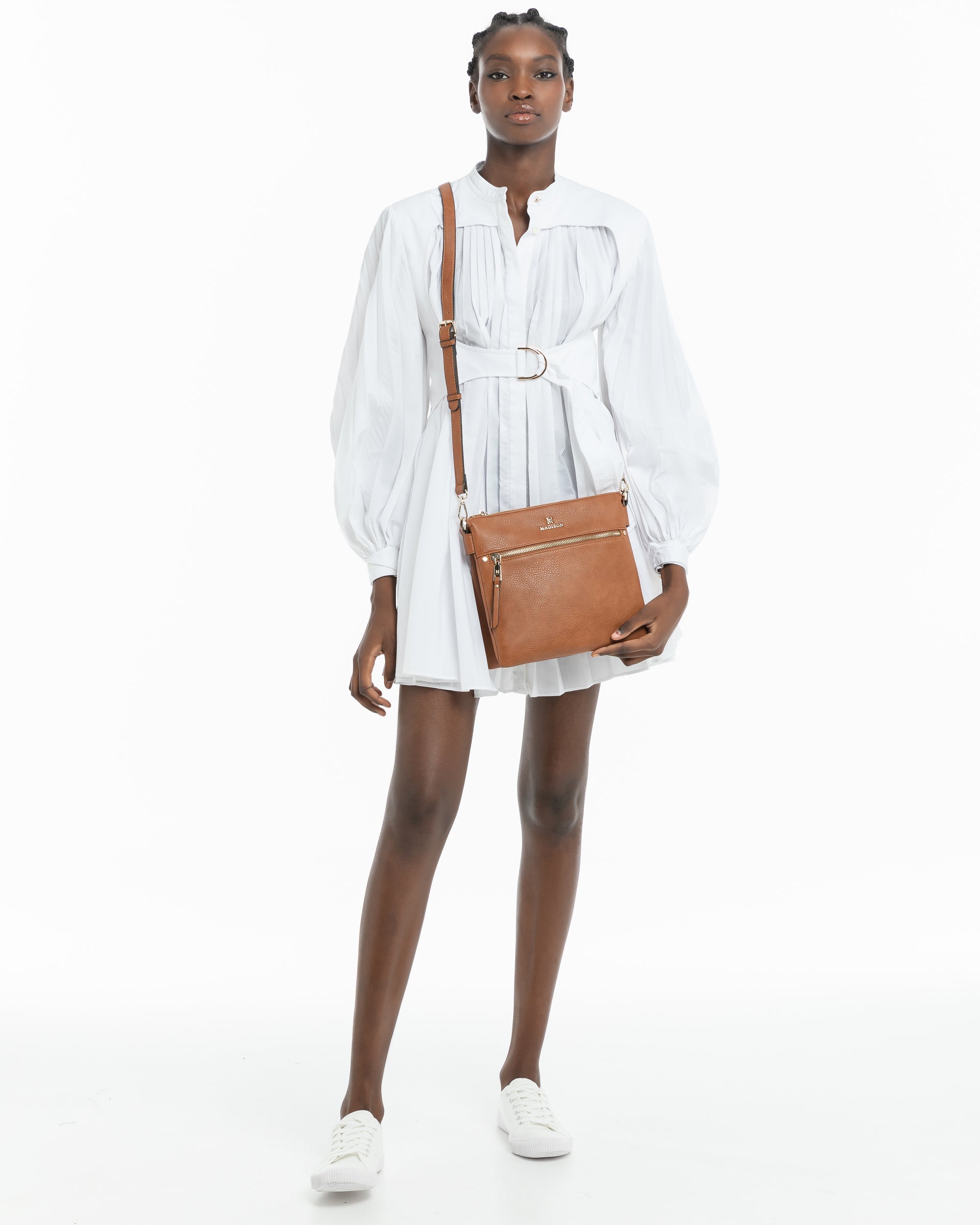 Renee Zip Top 2 Compartment Crossbody Bag + Stripe Bag Strap-Handbags-PEROZ Accessories
