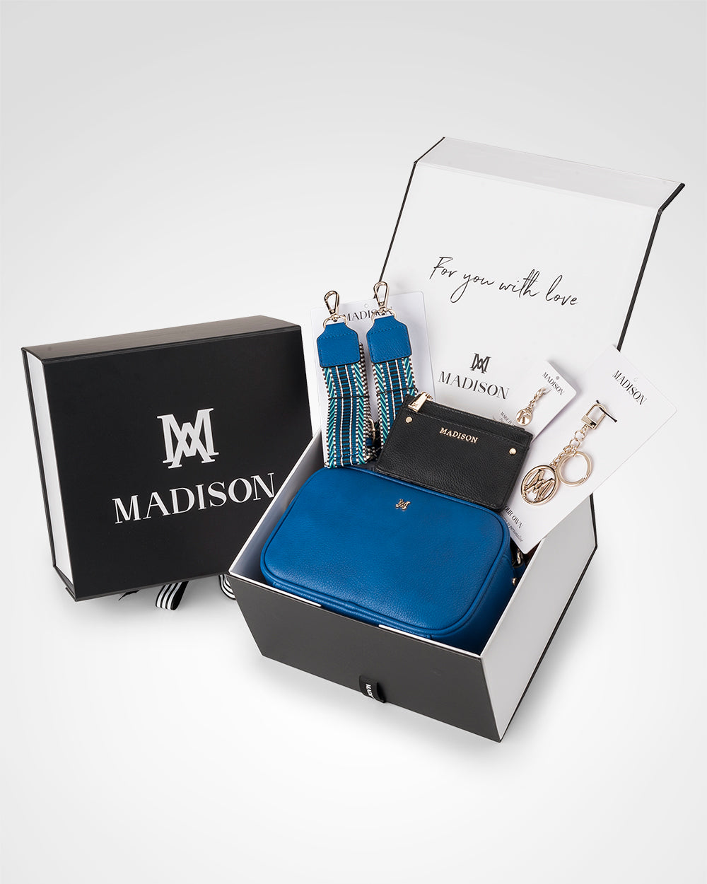 Monica Stripe 5 Piece Giftbox - Handbag, Bag Strap, Cardholder, Keychain & Personalisation Charm-PEROZ Accessories