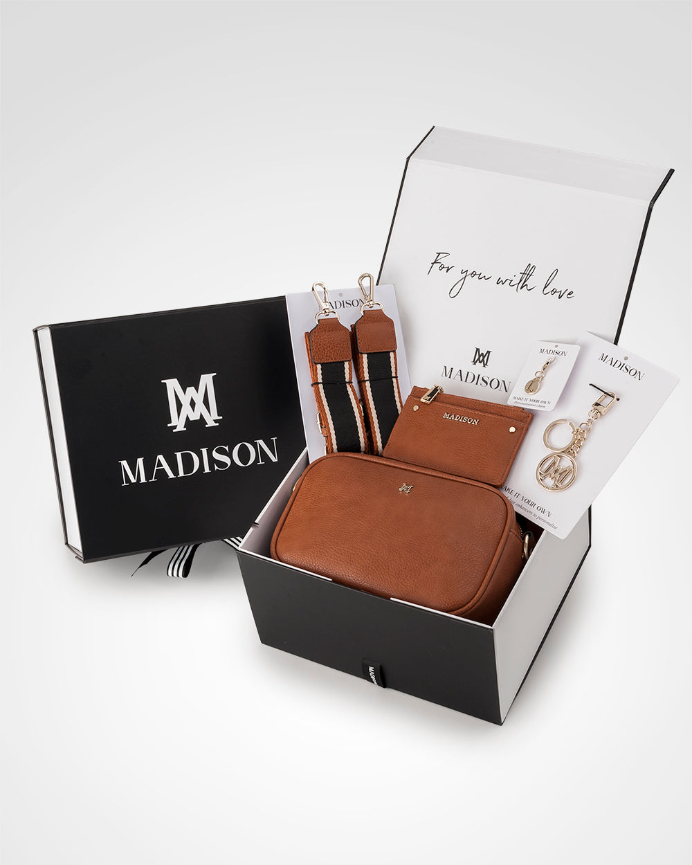 Monica Stripe 5 Piece Giftbox - Handbag, Bag Strap, Cardholder, Keychain & Personalisation Charm-PEROZ Accessories