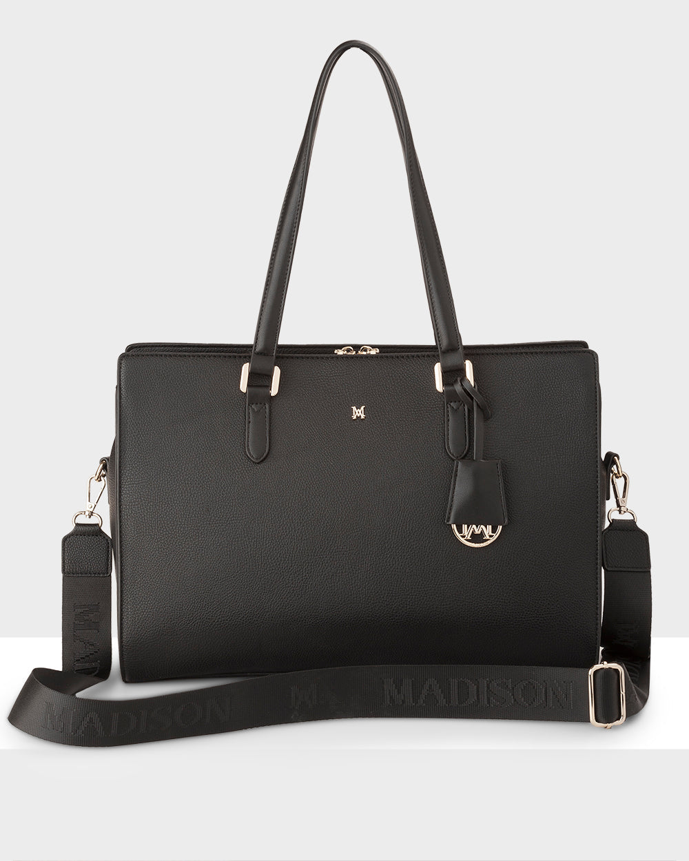 Sheree Laptop Tote Work Bag With Monogram Crossbody Strap-Handbags-PEROZ Accessories
