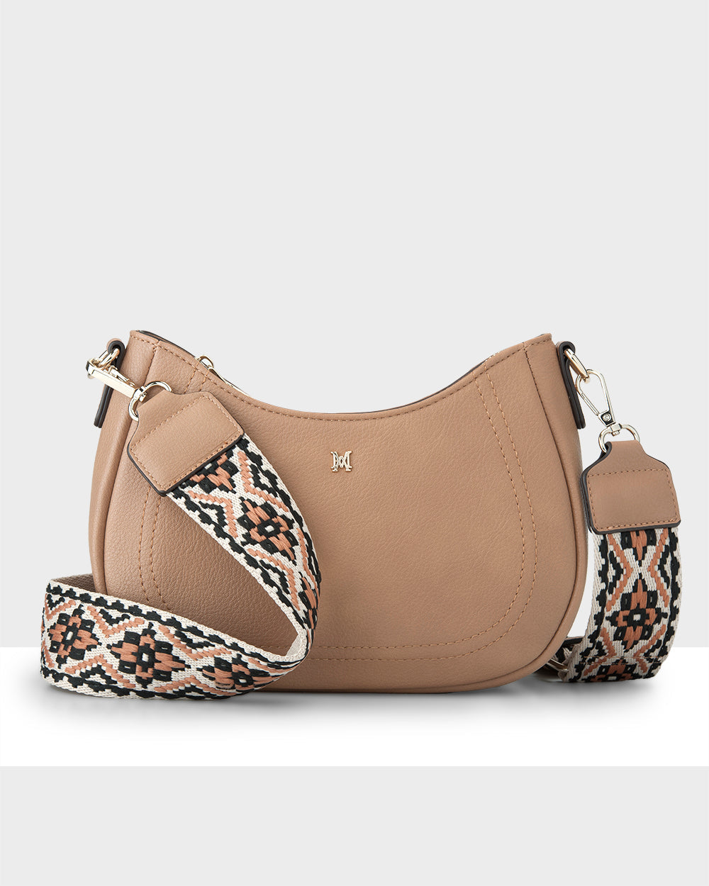 Simone Crescent Zip Top Small Crossbody Bag + Aztec Bag Strap-Handbags-PEROZ Accessories