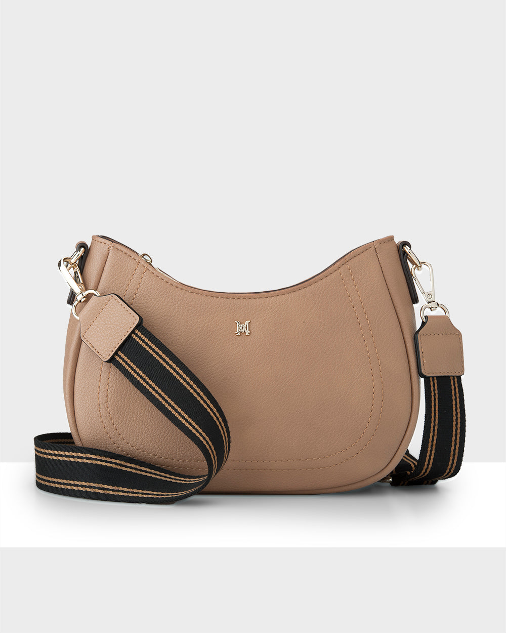 Simone Crescent Zip Top Small Crossbody Bag + Stripe Bag Strap-Handbags-PEROZ Accessories