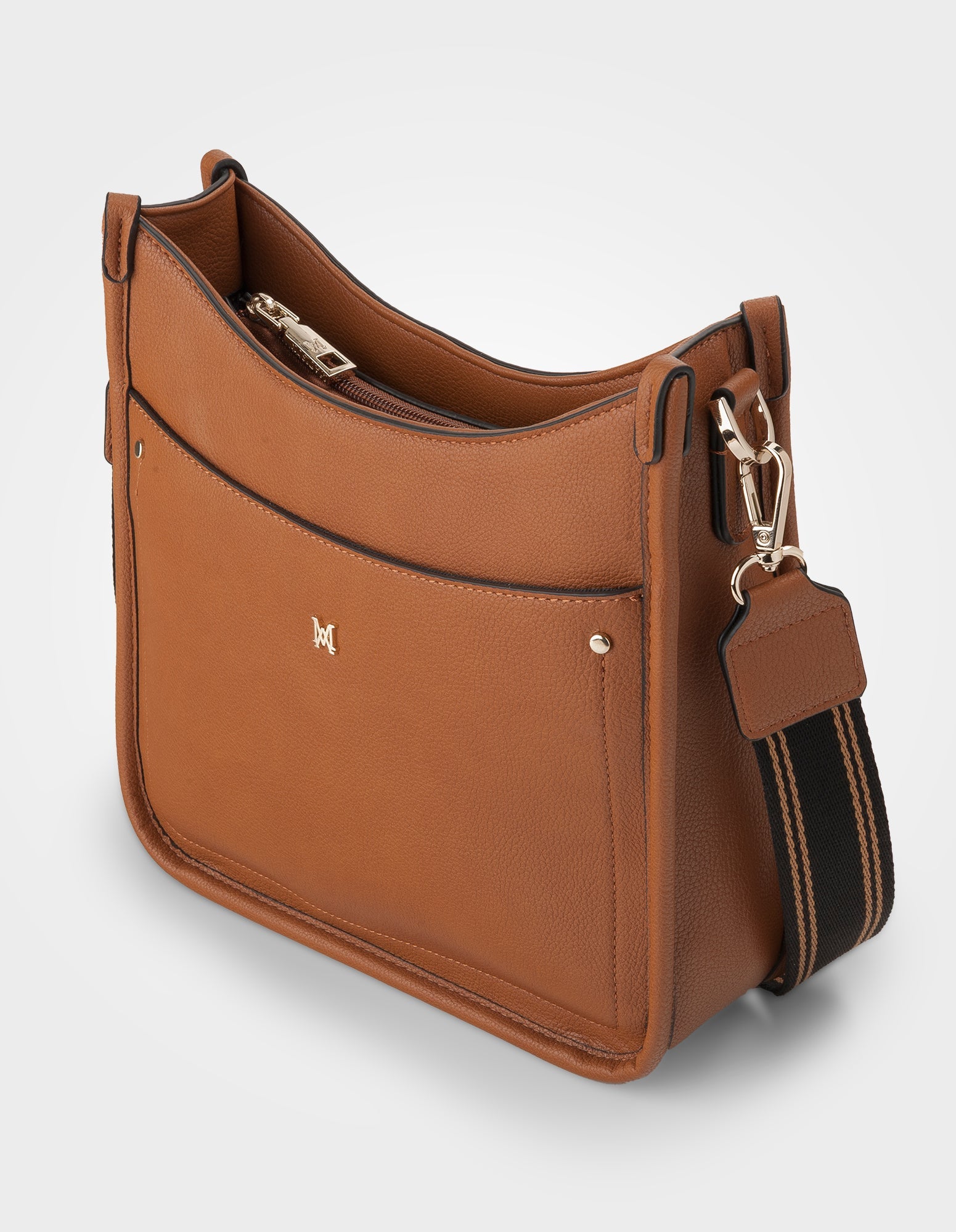 Paula Sling Zip Top Crossbody Bag With Stripe Webbing Strap-Handbags-PEROZ Accessories