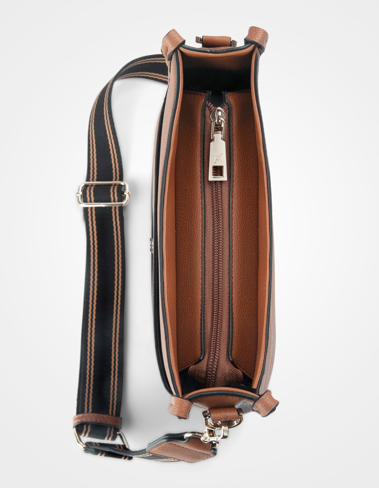 Paula Sling Zip Top Crossbody Bag With Stripe Webbing Strap-Handbags-PEROZ Accessories