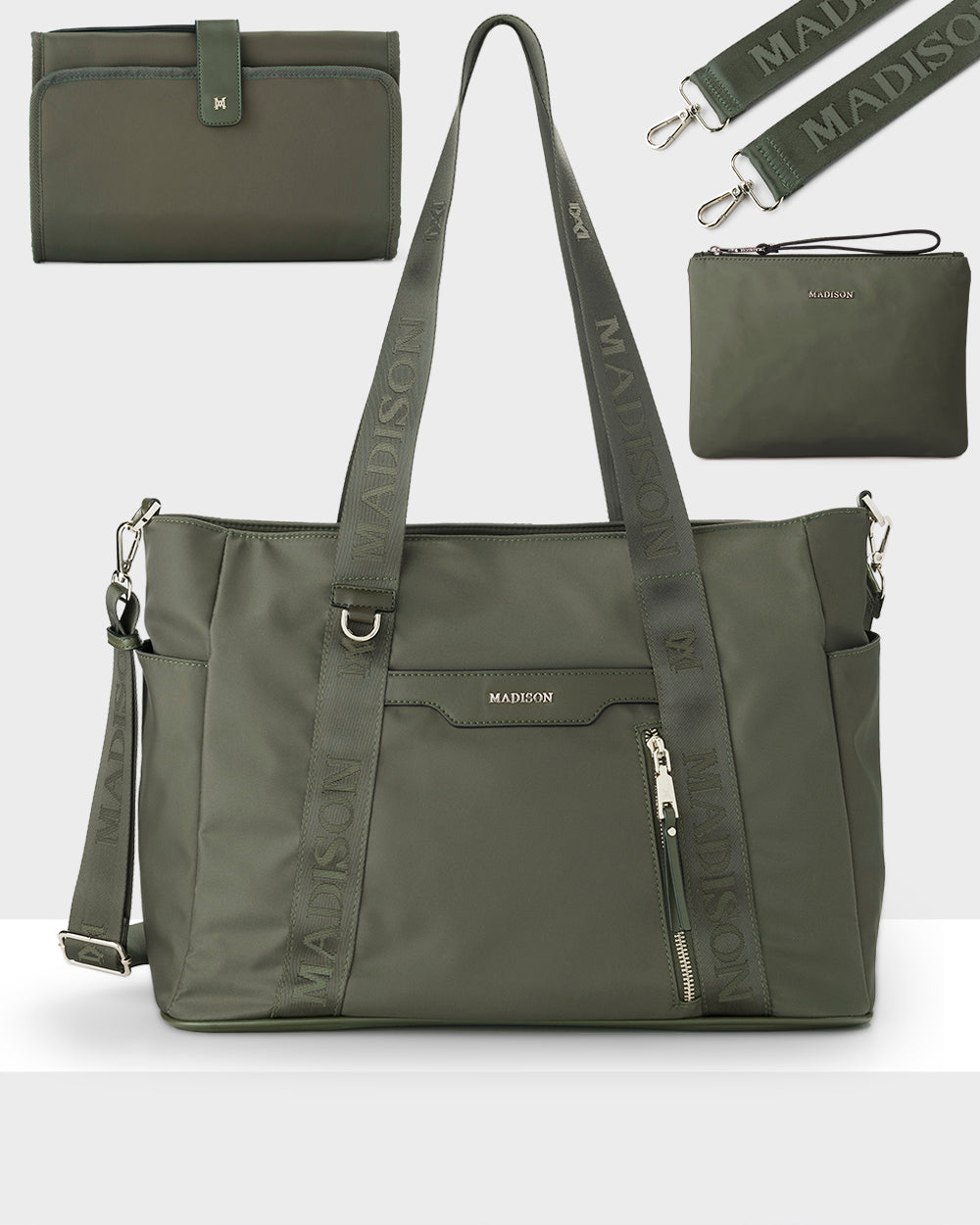 Anita Large Nylon Baby Bag With Change Mat, Stroller Clips & Zip Pouch-Handbags-PEROZ Accessories