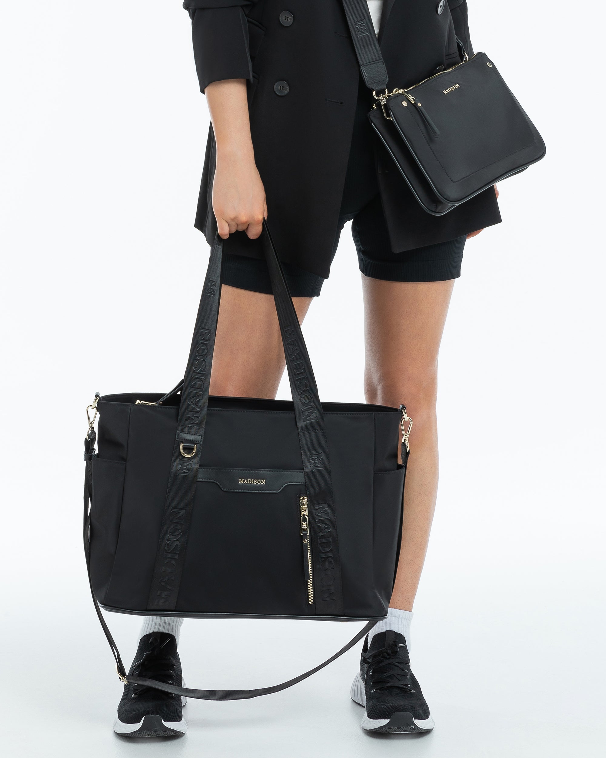 Anita Large Nylon Tote Bag With Monogram Webbing Strap-Tote Bags-PEROZ Accessories