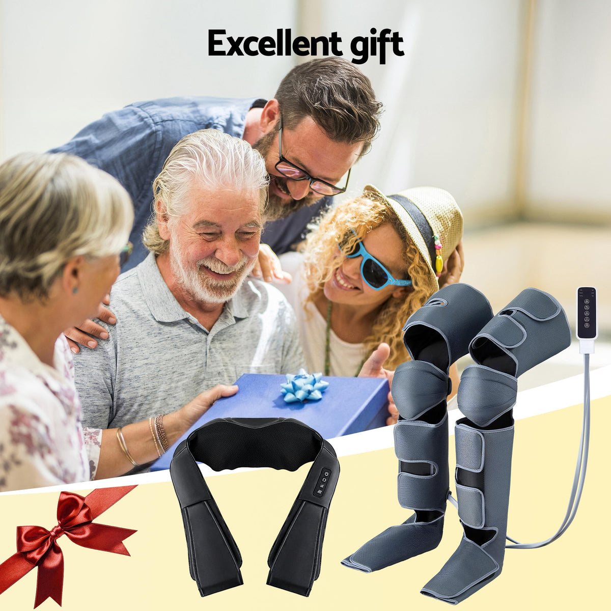 Livemor Electric Leg Foot Massager Air Wrap With Shiatsu Neck Massager Heating-Health & Beauty > Massage & Relaxation > Massagers-PEROZ Accessories