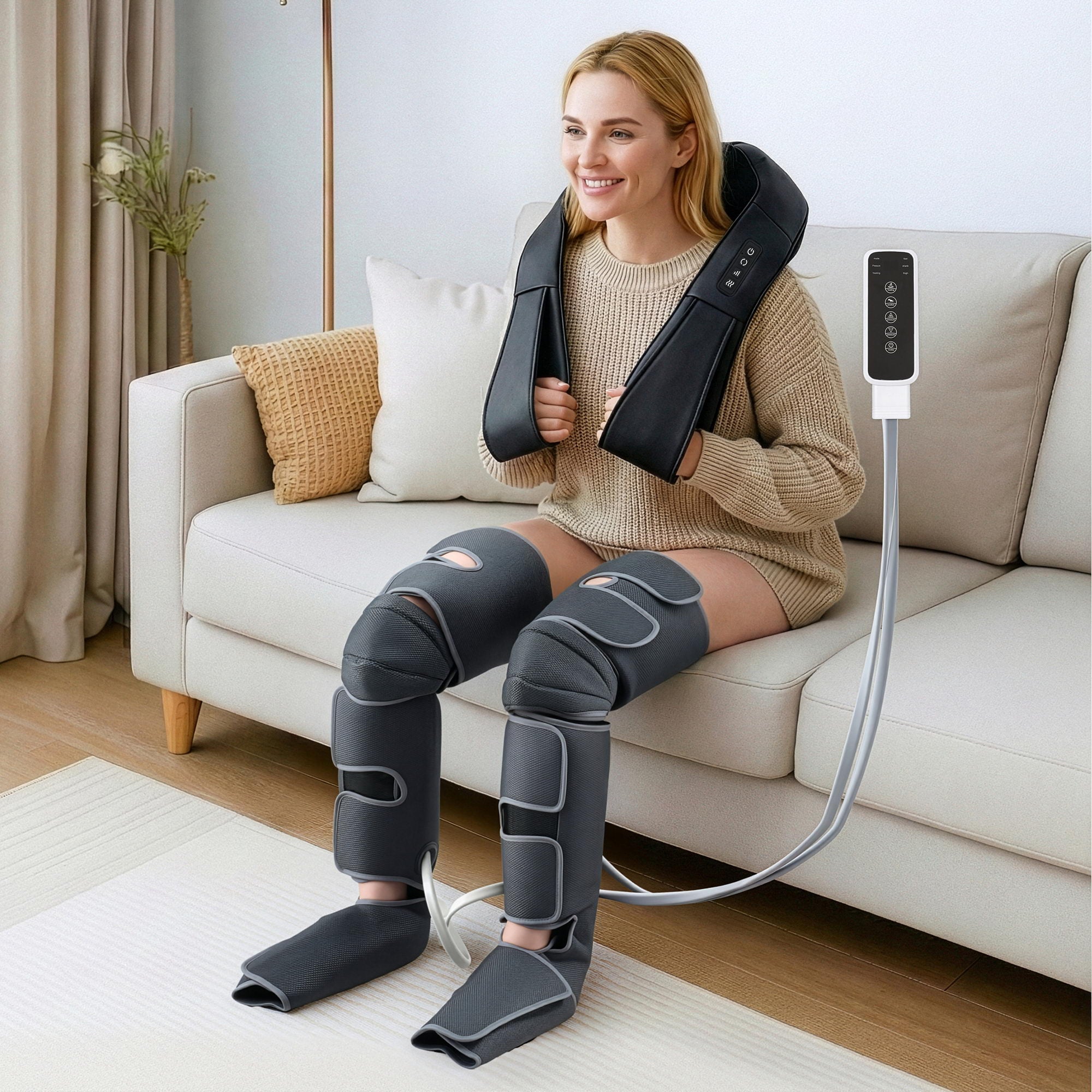 Livemor Electric Leg Foot Massager Air Wrap With Shiatsu Neck Massager Heating-Health & Beauty > Massage & Relaxation > Massagers-PEROZ Accessories