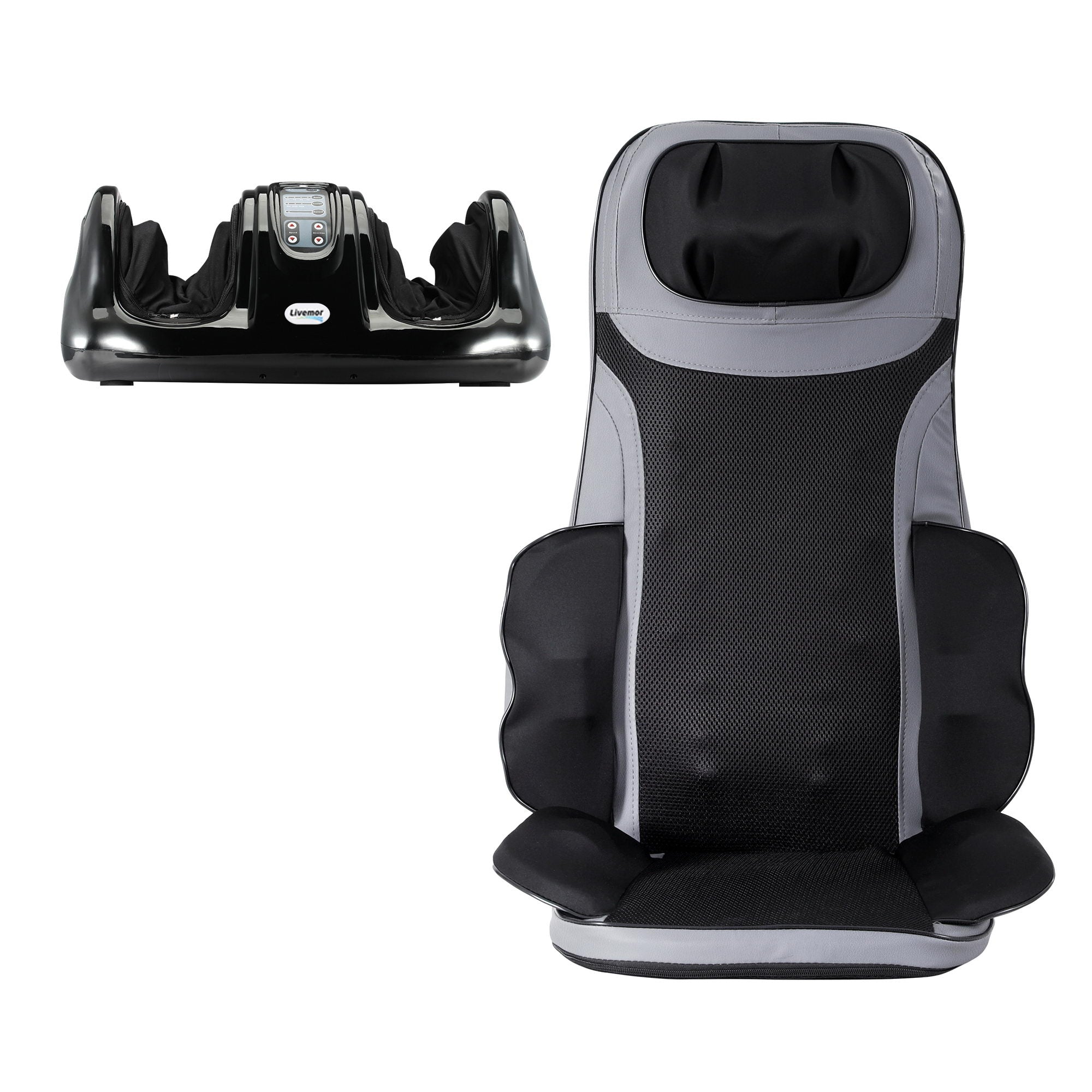 Livemor 8-nodes Full Back Massage Seat Cushion Heating With Foot Massagers-Health & Beauty > Massage & Relaxation > Massagers-PEROZ Accessories