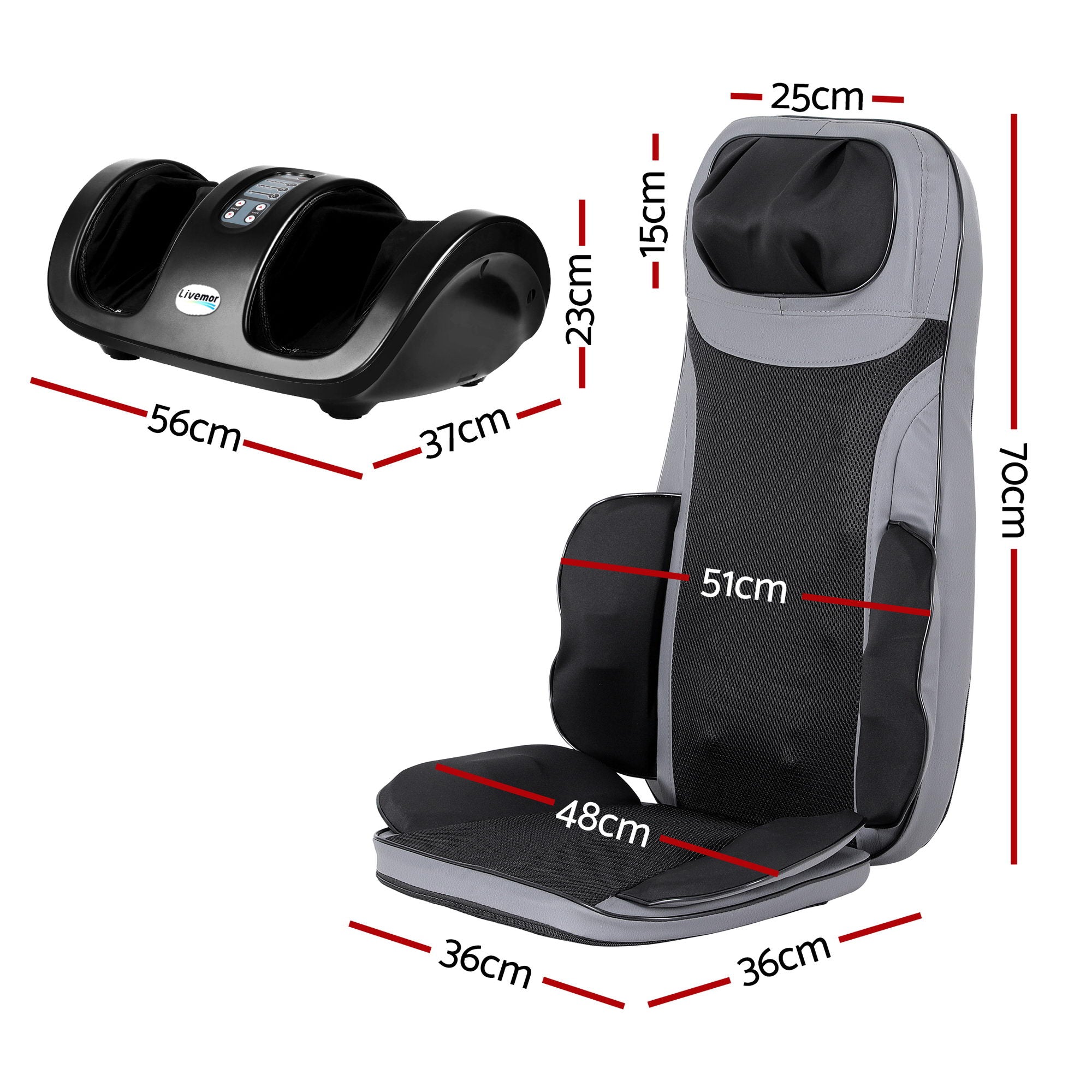 Livemor Full Back Massage Seat Cushion Heating With Kneading Foot Massagers-Health & Beauty > Massage & Relaxation > Massagers-PEROZ Accessories
