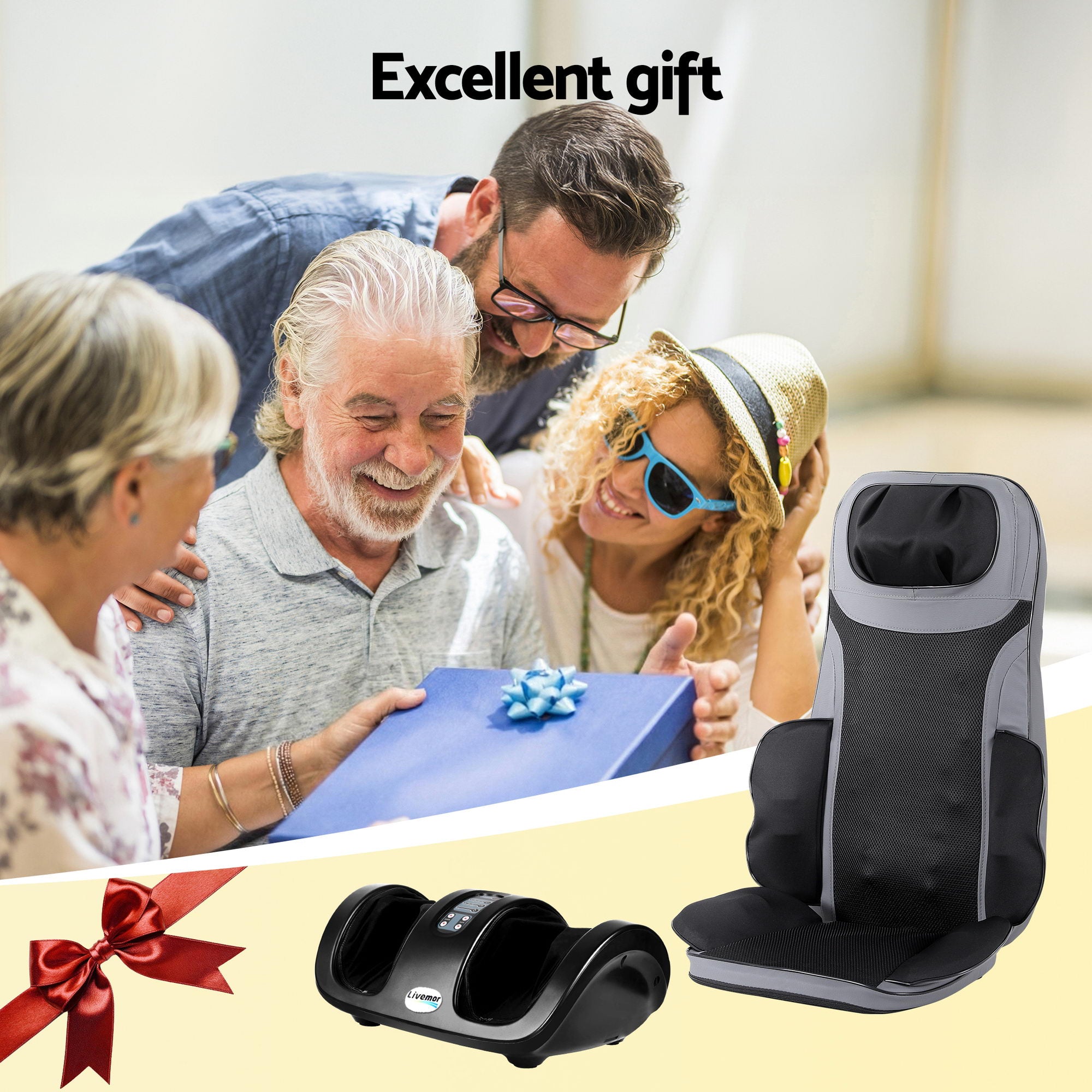 Livemor Full Back Massage Seat Cushion Heating With Kneading Foot Massagers-Health & Beauty > Massage & Relaxation > Massagers-PEROZ Accessories