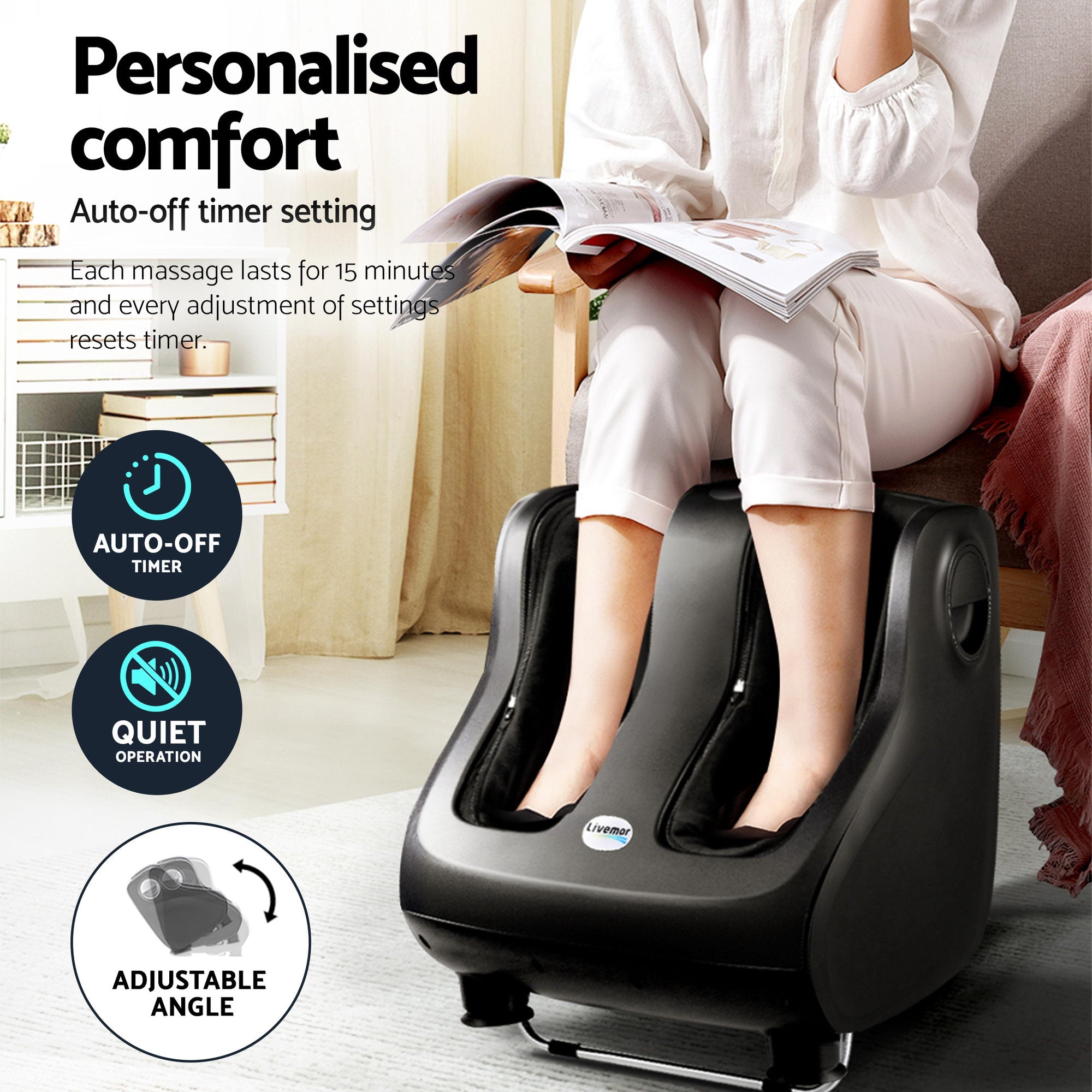 Livemor Full Back Massage Seat Cushion Heating With 360° Foot Massagers-Health & Beauty > Massage & Relaxation > Massagers-PEROZ Accessories