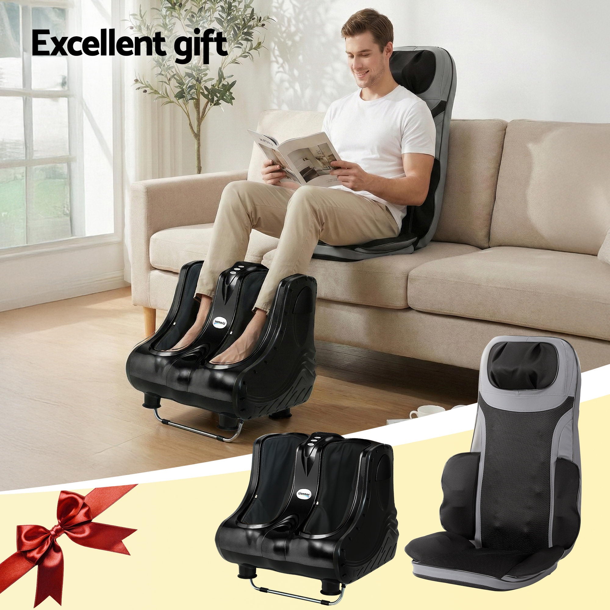 Livemor Massage Cushion Heating Massage Seats With Calf Foot Massager-Health & Beauty > Massage & Relaxation > Massagers-PEROZ Accessories