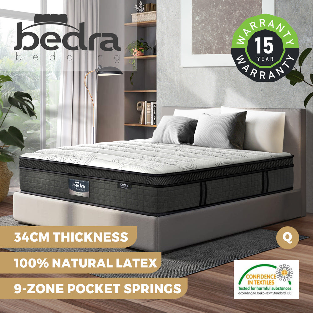 BEDRA BEDDING Latex Foam Mattress Queen Bed 9 Zone Pocket Spring 34cm Thickness-Mattresses-PEROZ Accessories