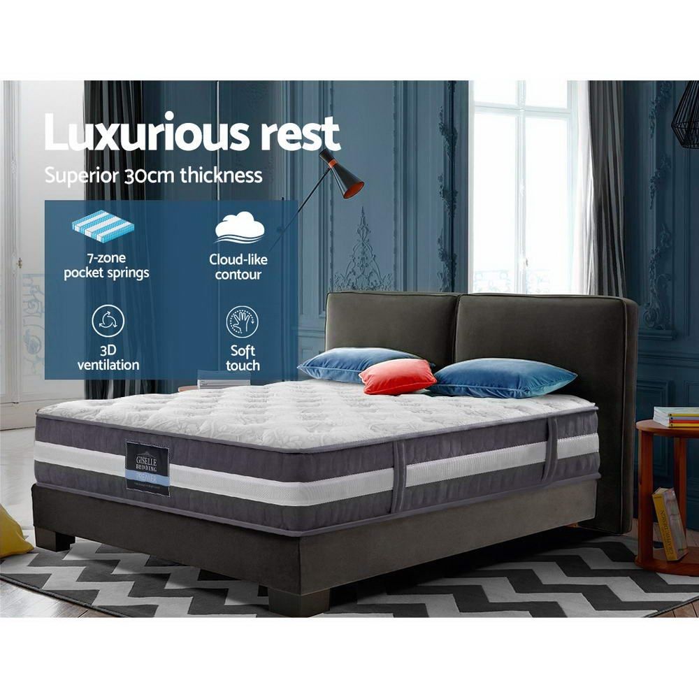 Giselle Bedding 30cm Mattress Pocket Spring Double-Mattresses-PEROZ Accessories