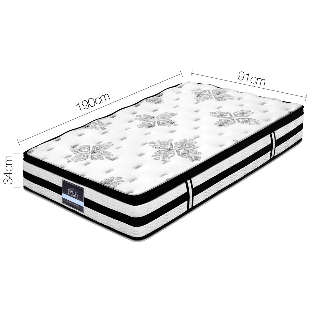 Giselle Bedding 34cm Mattress Euro Top Pocket Spring Single-Mattresses-PEROZ Accessories