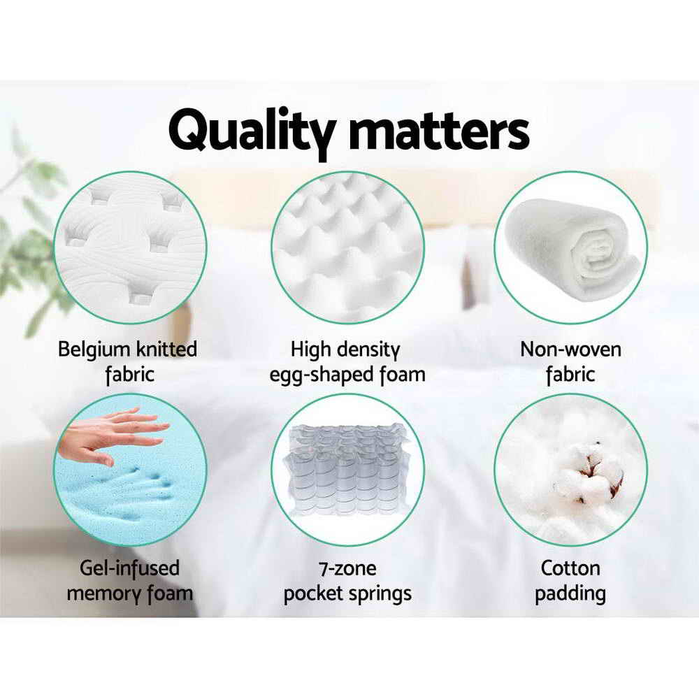 Giselle Bedding 34cm Mattress Cool Gel Memory Foam 7 Zone Queen-Mattresses-PEROZ Accessories