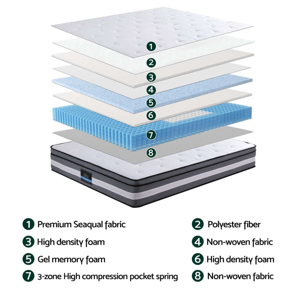 Giselle Bedding 30cm Mattress Gel Foam Pocket Spring Queen-Furniture > Mattresses > Queen Mattress-PEROZ Accessories