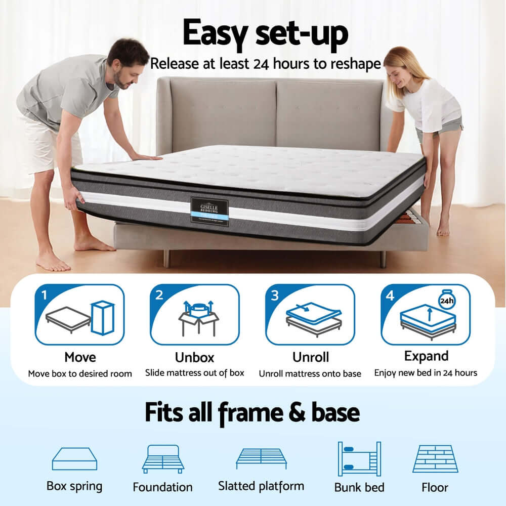 Giselle Bedding 30cm Mattress Gel Foam Pocket Spring Queen-Furniture > Mattresses > Queen Mattress-PEROZ Accessories