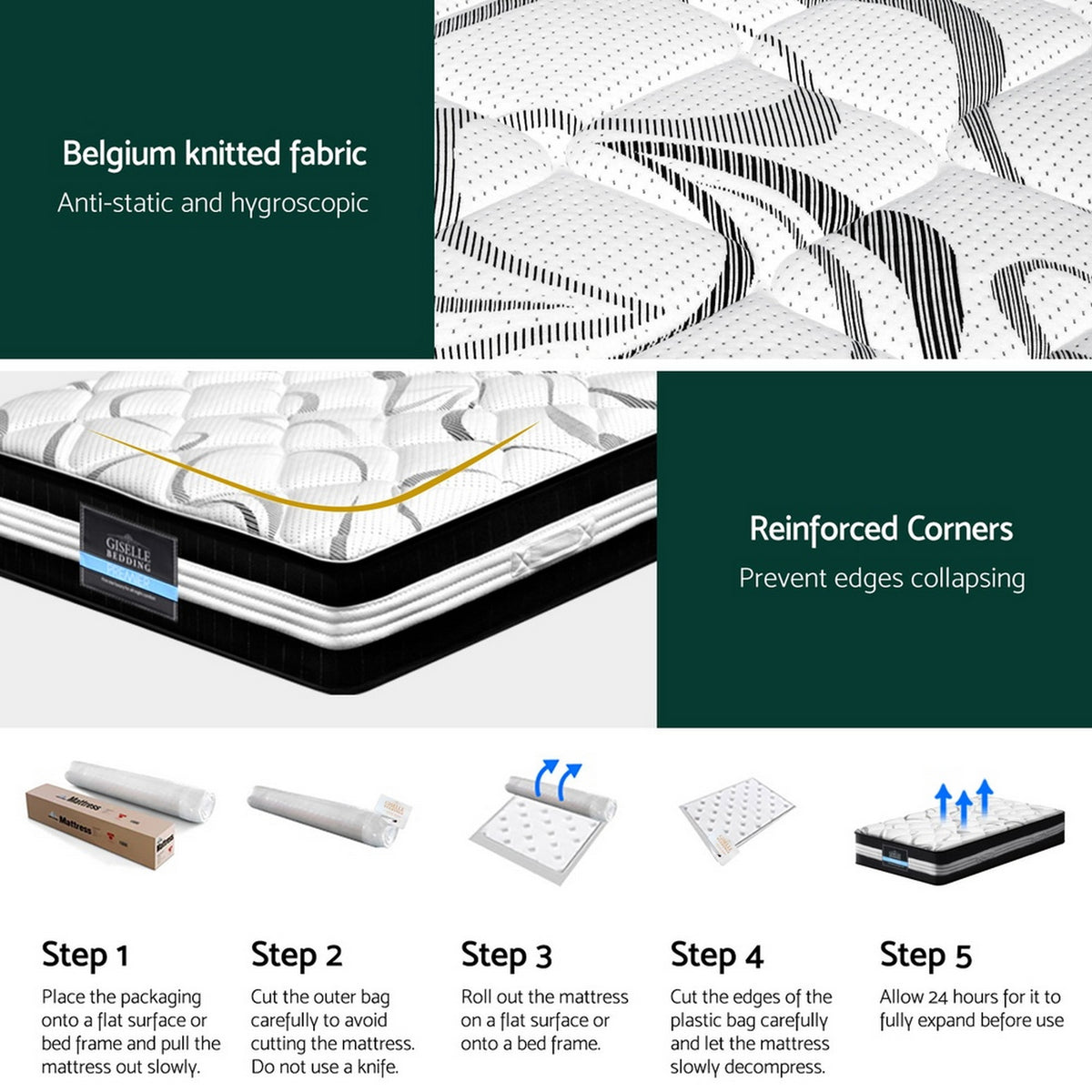 Giselle Bedding 30cm Mattress Medium Firm King Single-Furniture > Mattresses > King Single Mattress-PEROZ Accessories