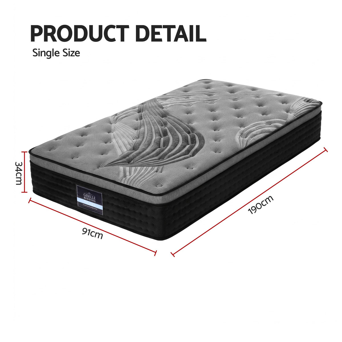 Giselle Bedding 34cm Mattress Bamboo Cover Single-Mattresses-PEROZ Accessories