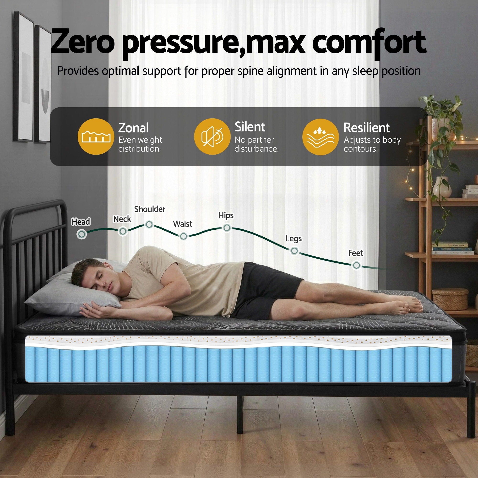 Giselle Bedding Queen Mattress 25cm Pocket Spring Latex Euro Top Medium Firm Bed-Furniture > Mattresses > Queen Mattress-PEROZ Accessories