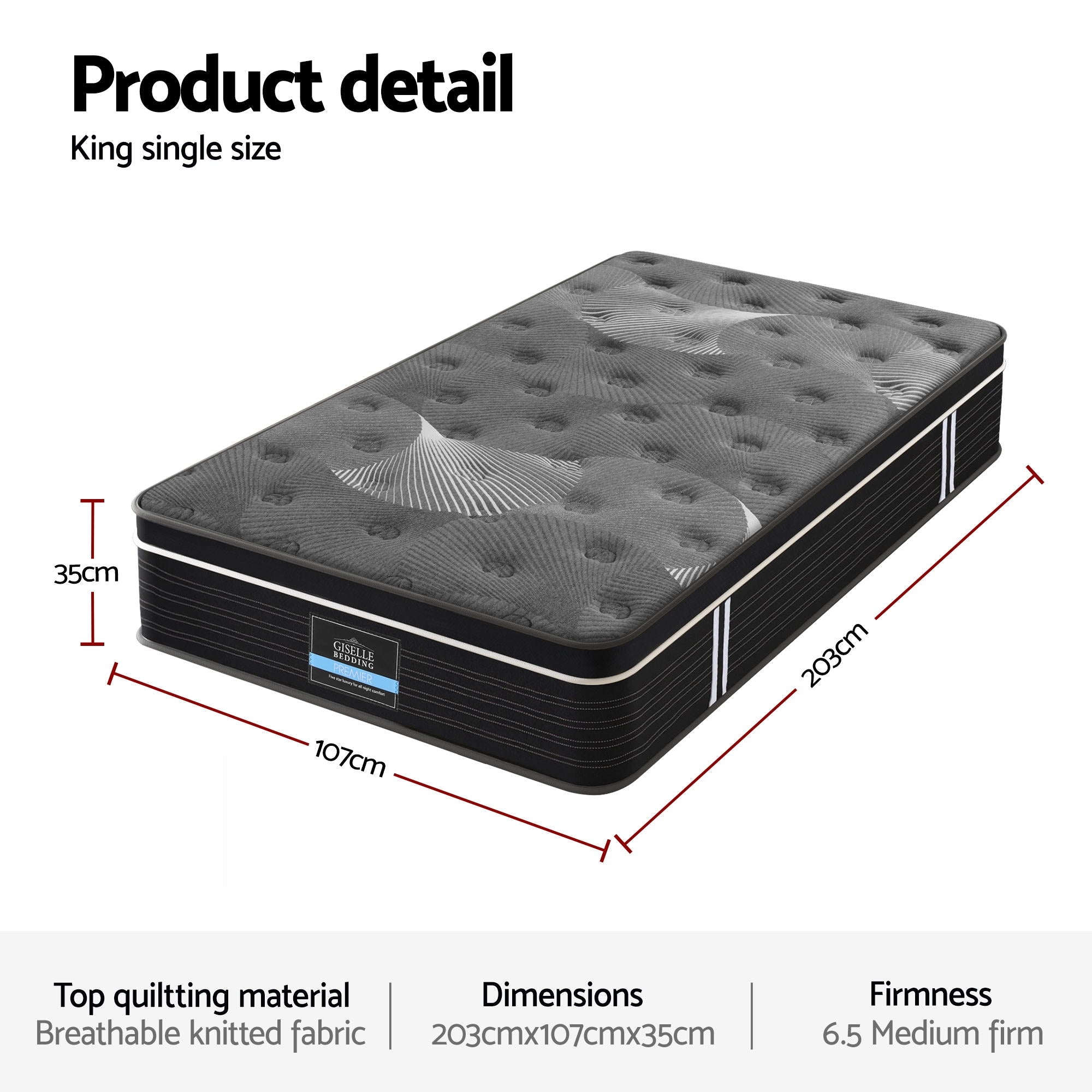 Giselle Bedding 35cm Mattress Graphene Memory Foam Medium Firm Euro Top Mattresses King Single-Furniture > Mattresses > King Single Mattress-PEROZ Accessories