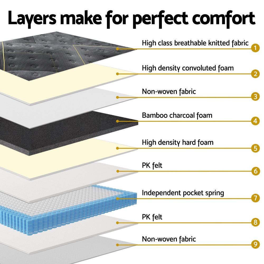 35cm Giselle Mattress King Single Bed Bamboo Pocket Firm Foam-Furniture > Mattresses > King Single Mattress-PEROZ Accessories