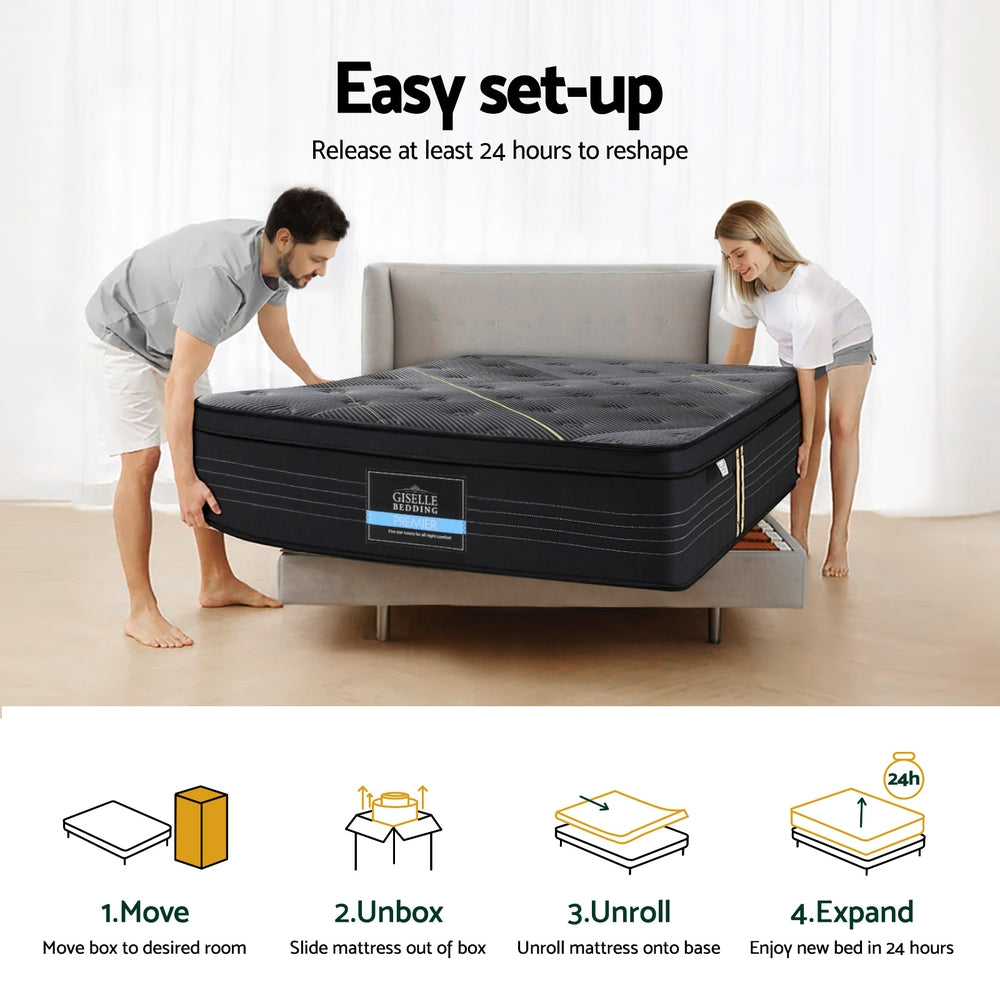 35cm Giselle Mattress King Single Bed Bamboo Pocket Firm Foam-Furniture > Mattresses > King Single Mattress-PEROZ Accessories