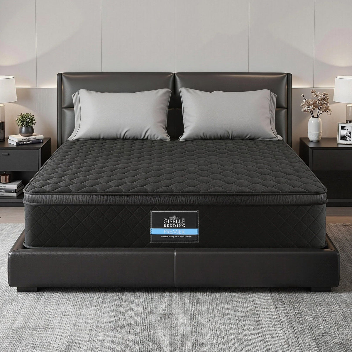 Giselle Bedding Queen Mattress 34cm Euro Top with 5-Zone Pocket Spring Support Black-Furniture > Mattresses > Queen Mattress-PEROZ Accessories
