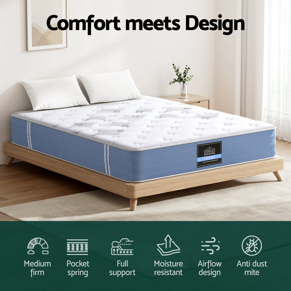 25cm Giselle Mattress King Bed Pocket Spring Mattresses-Furniture > Mattresses > King Size Mattress-PEROZ Accessories