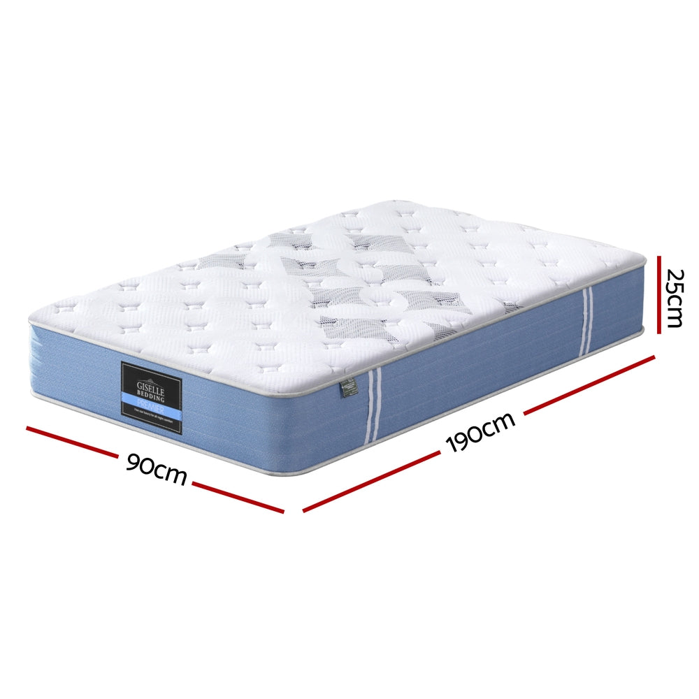 25cm Giselle Mattress Single Bed Pocket Spring Mattresses-Furniture > Mattresses > Single Mattress-PEROZ Accessories
