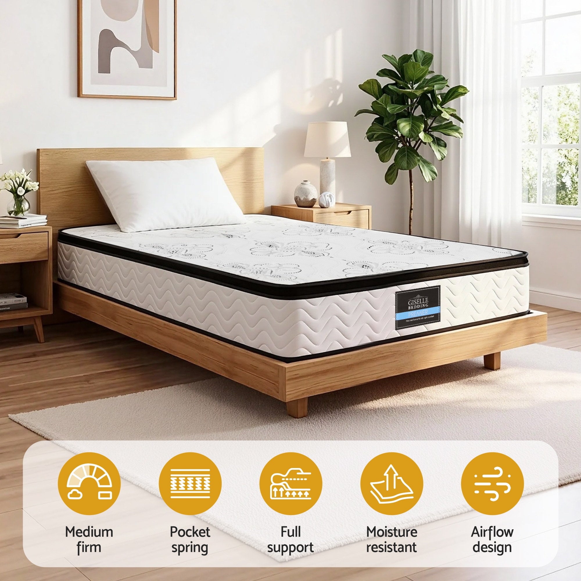Giselle Bedding 30cm Mattress Pocket Spring Medium Firm Foam Euro Top Single-Furniture > Mattresses > Single Mattress-PEROZ Accessories