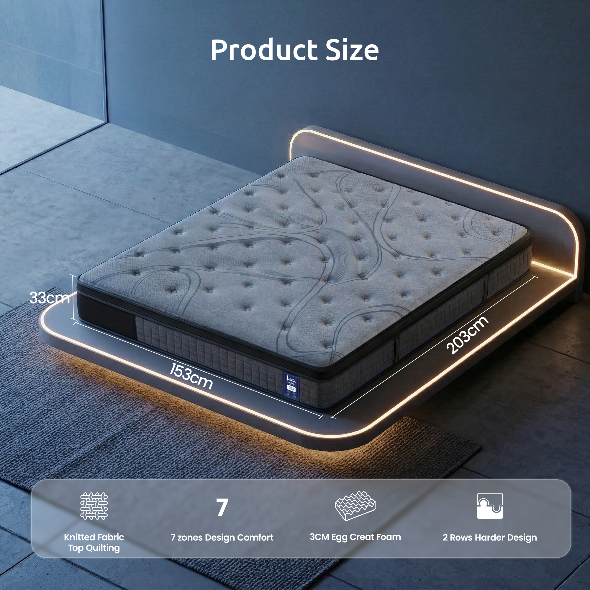 Levitex 33 cm Mattress 8.0 Extra Firm 7-Zone Pocket Spring Mattress with Dual-Row Edge Support & Breathable Knit Cover Queen-Furniture > Mattresses > Queen Mattress-PEROZ Accessories