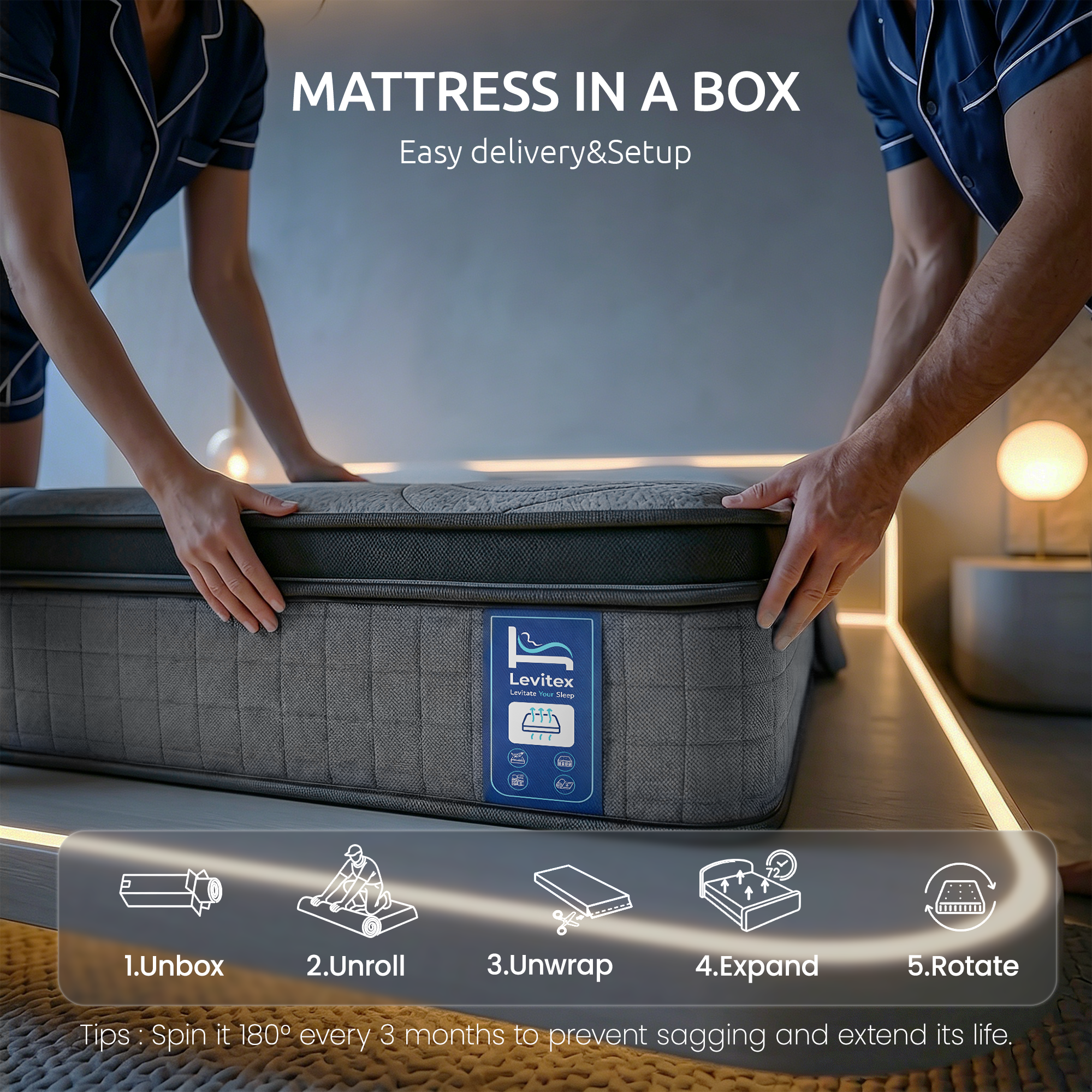 Levitex 33 cm Mattress 8.0 Extra Firm 7-Zone Pocket Spring Mattress with Dual-Row Edge Support & Breathable Knit Cover Queen-Furniture > Mattresses > Queen Mattress-PEROZ Accessories