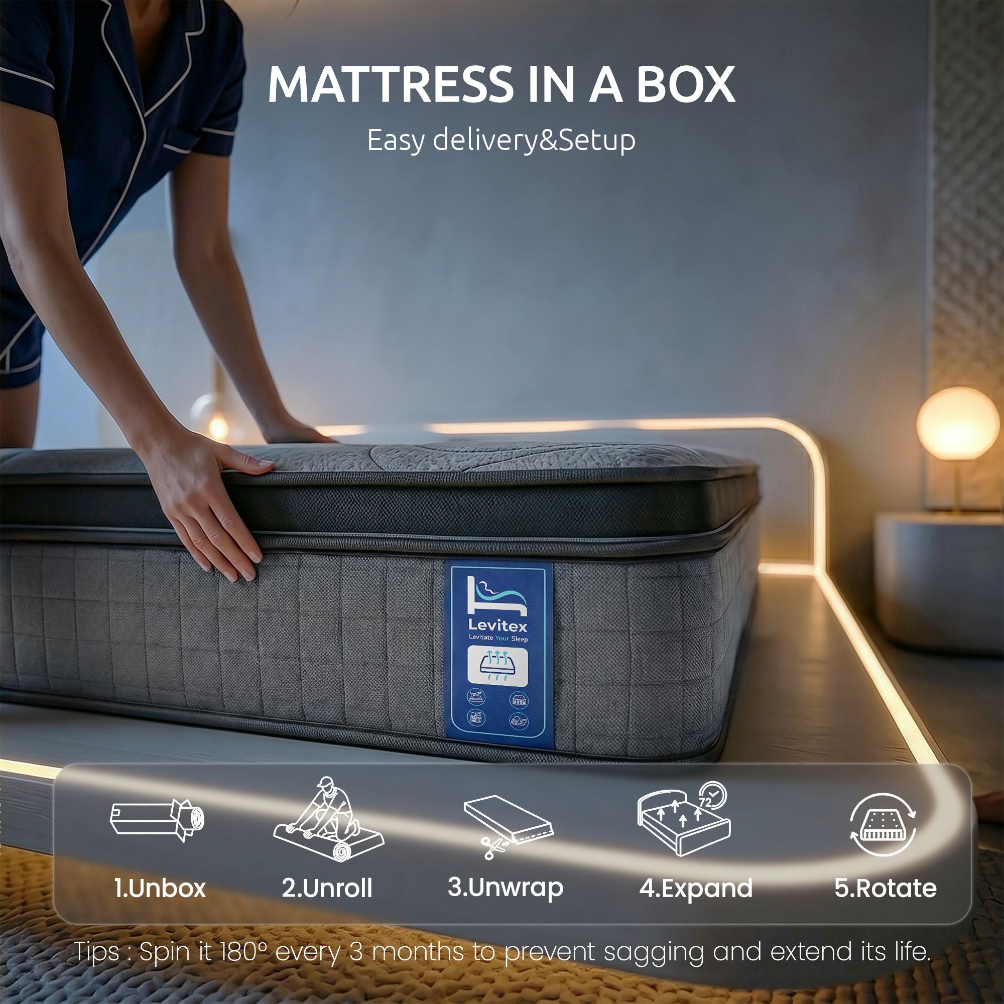 Levitex 33 cm Mattress 8.0 Extra Firm 7-Zone Pocket Spring Mattress with Dual-Row Edge Support & Breathable Knit Cover Single-Furniture > Mattresses > Single Mattress-PEROZ Accessories