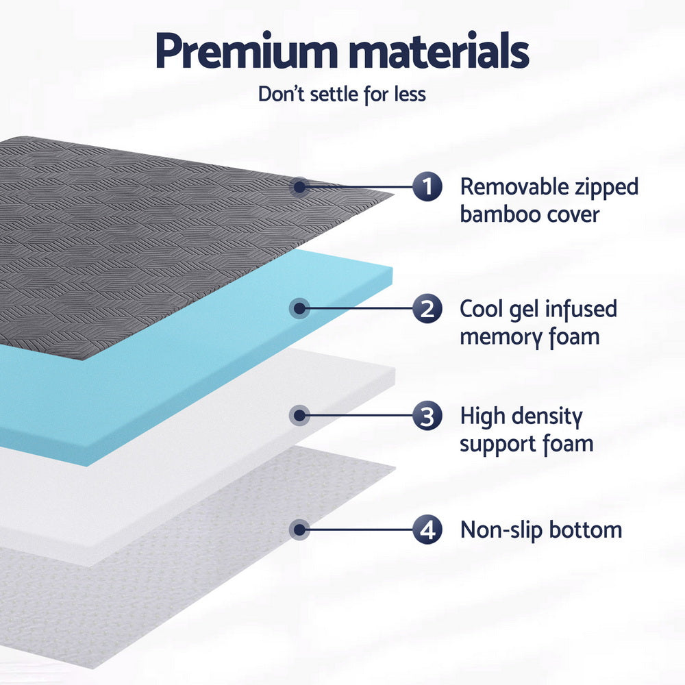 Giselle 8cm Memory Foam Mattress Topper Gel Dual Layer Foam Bamboo Double-Furniture > Mattresses > Mattress Toppers-PEROZ Accessories