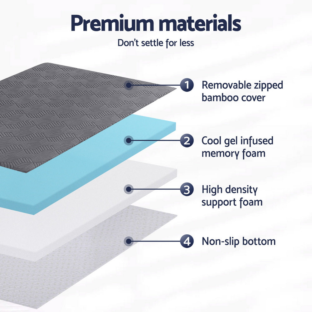 Giselle 8cm Memory Foam Mattress Topper Gel Dual Layer Foam Bamboo Single-Furniture > Mattresses > Mattress Toppers-PEROZ Accessories