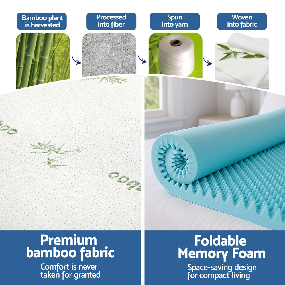 Giselle 8cm Memory Foam Mattress Topper Gel Egg Crate Foam Bamboo Queen-Furniture > Mattresses > Mattress Toppers-PEROZ Accessories