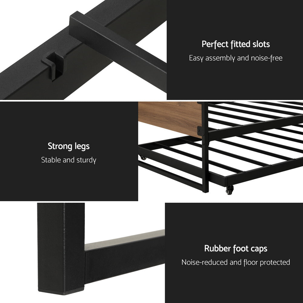 Artiss Bed Frame 2x Single Size Metal Trundle Daybed DEAN-Furniture > Bedroom-PEROZ Accessories