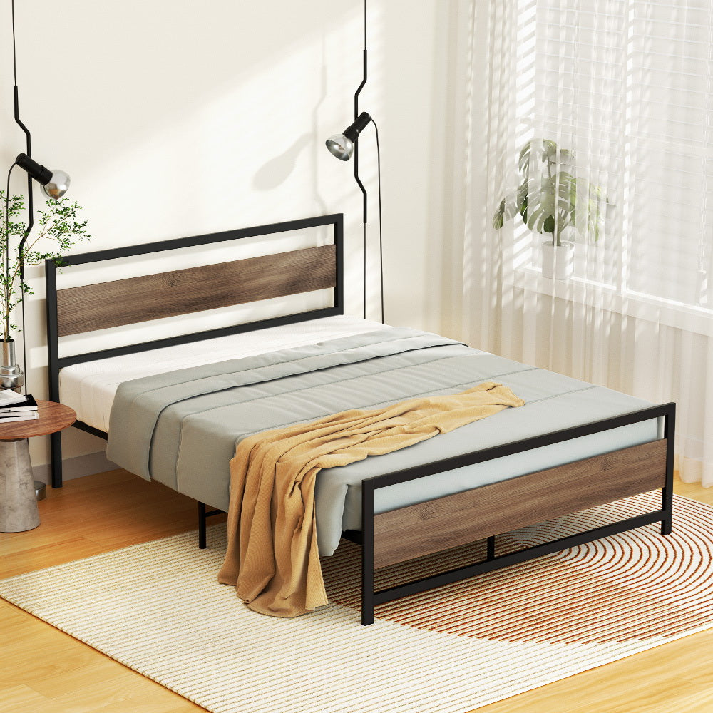 Artiss Bed Frame Double Size Metal Base Mattress Platform Foundation Black DREW-Furniture > Bedroom-PEROZ Accessories