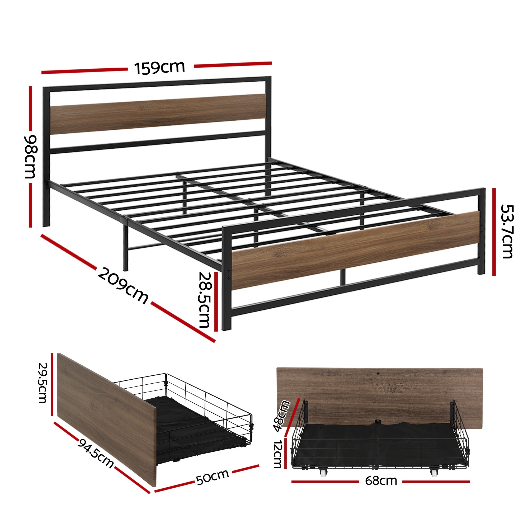 Artiss Bed Frame Queen Size Metal Frame with 2 Drawers DREW-Furniture > Bedroom > Beds & Bed Frames-PEROZ Accessories
